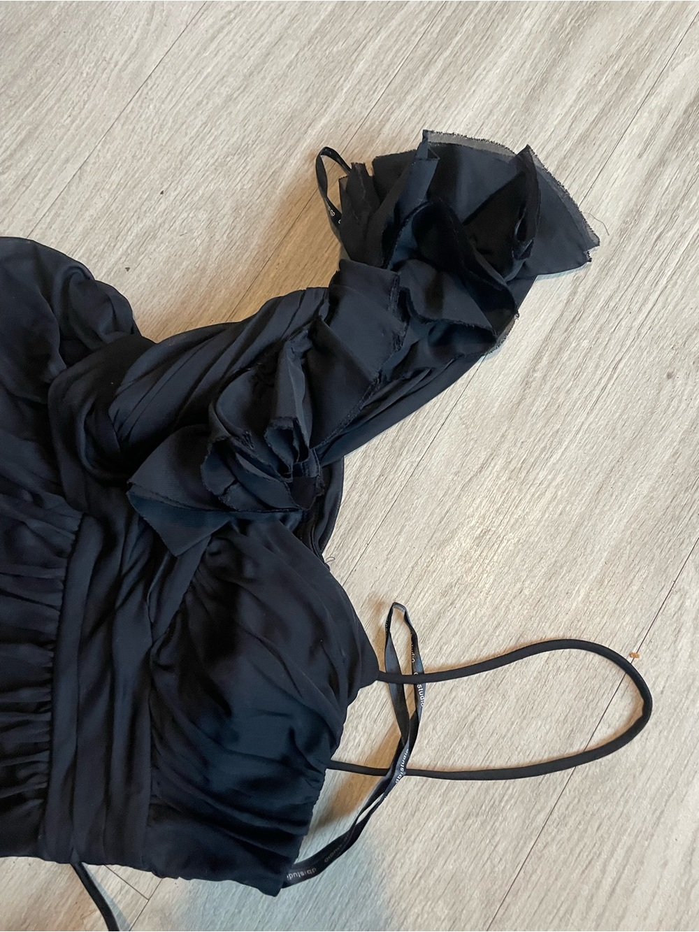 AB Studio Black One-Shoulder Ruffle Prom Dress - Picture 2 of 3